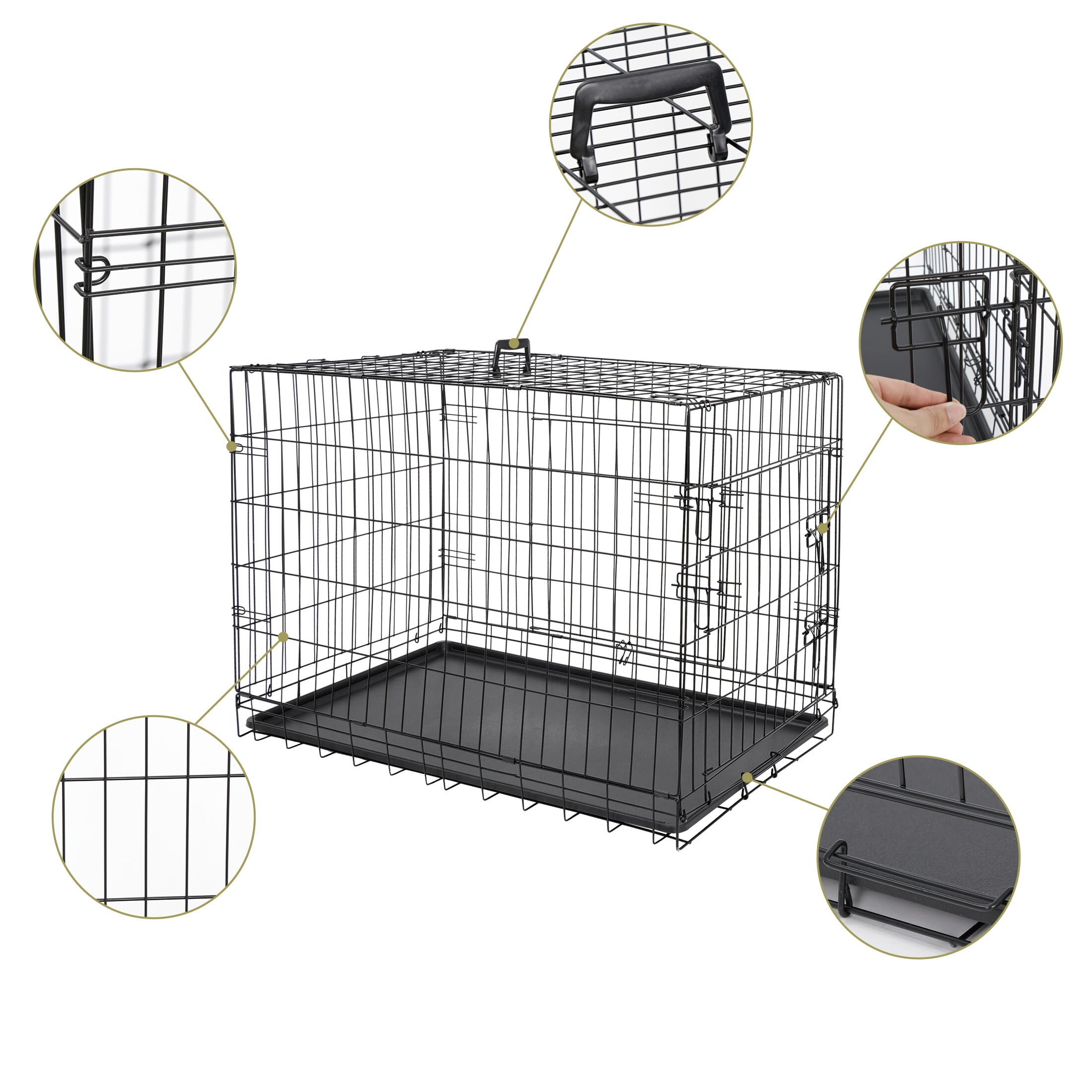 HomGarden 36’’ Foldable Dog Crate Kennel Double Door Steel Dog Cage， Black