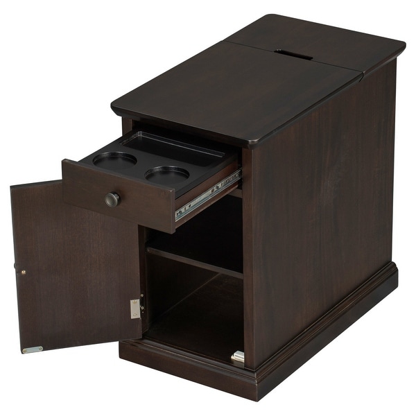 End Table with USB Ports and Multifunctional Drawer with Cup Holders