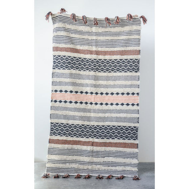 Cotton Woven Rug w/ Tassel Ends in Multi Color design by BD Edition