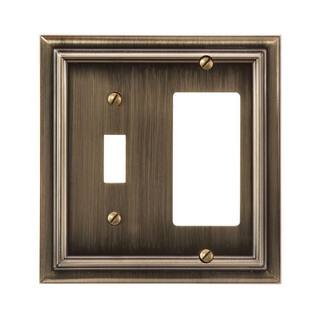 AMERELLE Continental 2 Gang 1-Toggle and 1-Rocker Metal Wall Plate - Brushed Brass 94TRBB