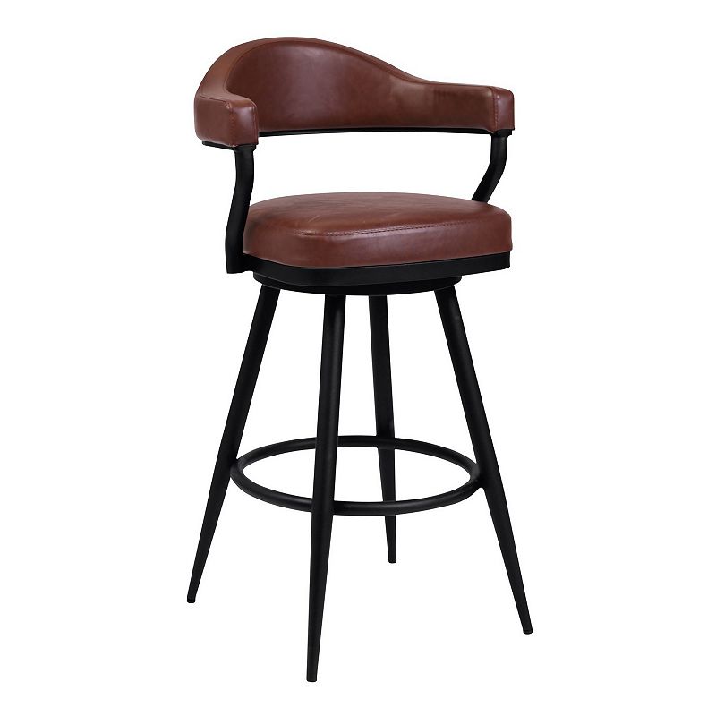 26 Inch Modern Vegan Faux Leather Counter Stool， Swivel， Metal， Brown