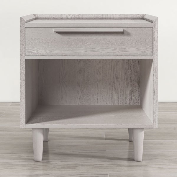 Modern Style Manufactured Wood 1 Drawer Nightstand Side Table with Wood Legs， Stone Gray