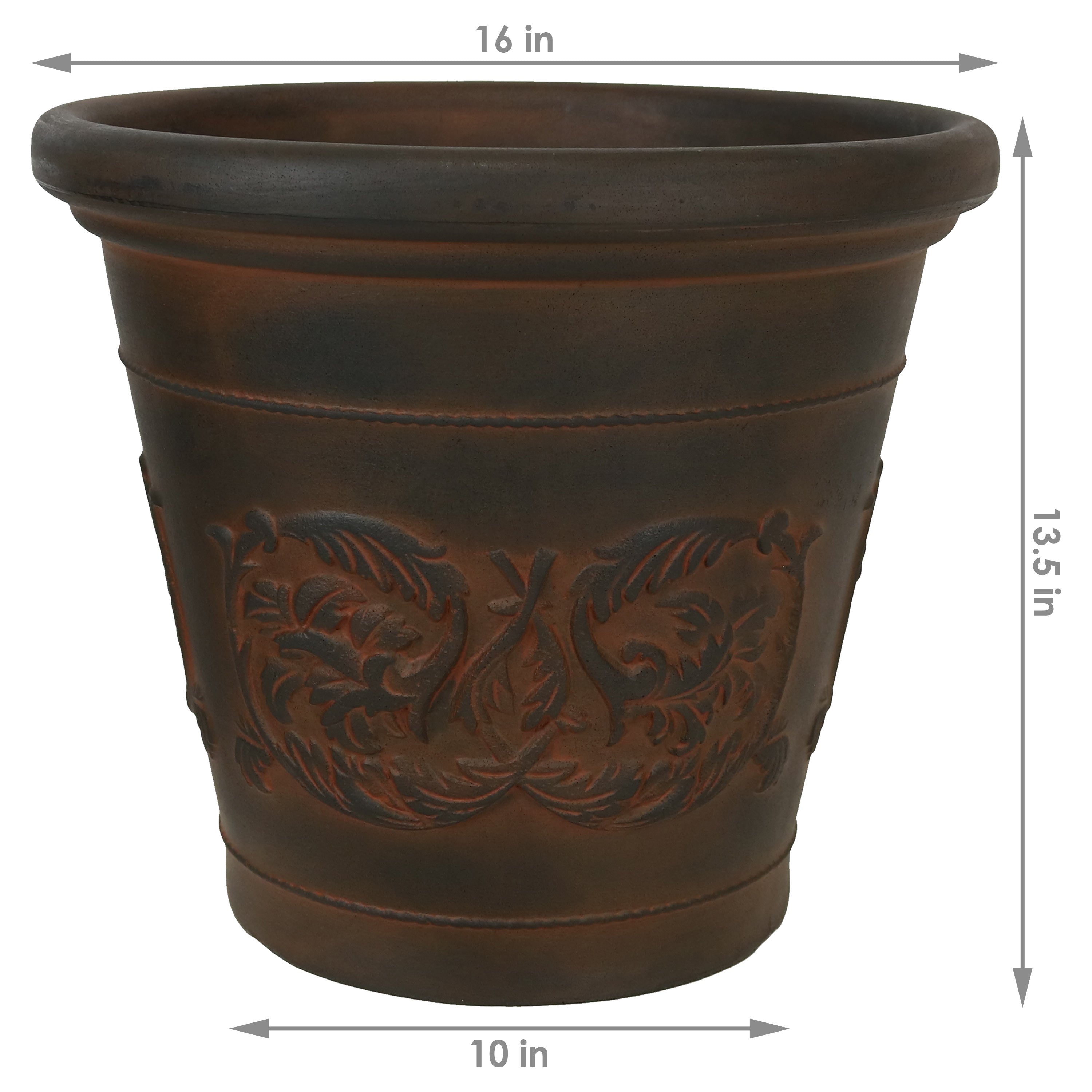 Sunnydaze Indoor/Outdoor Patio, Garden, or Porch Weather-Resistant Double-Walled Arabella Flower Pot Planter - 16" - Rust Finish - 2pk