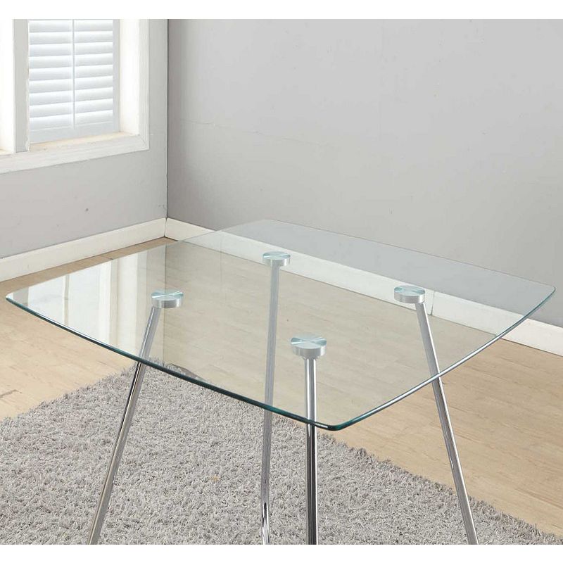 40 Silver and Clear Contemporary Glass Square Dining Table