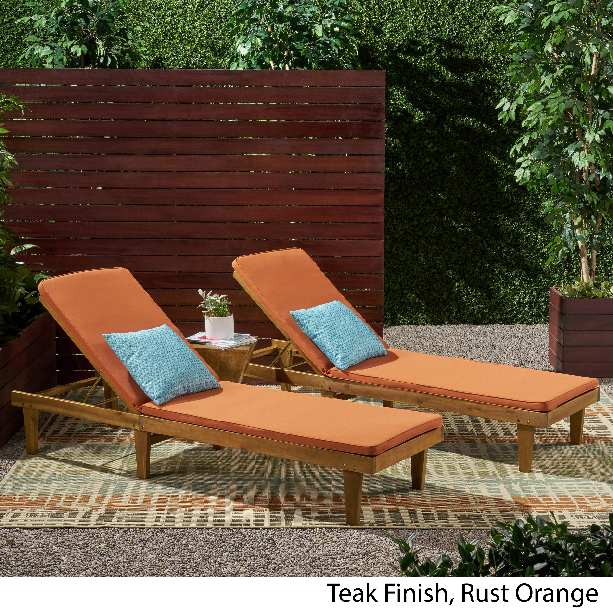 Nadine Outdoor Modern Acacia Wood Chaise Lounge with Cushion (Set of 2)