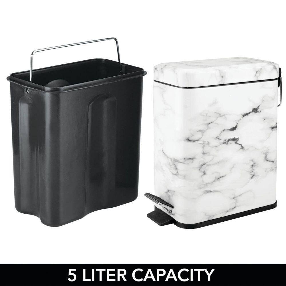 Dracelo Small Modern 1.3 Gal. Rectangle Metal Lidded Step Trash Can in. White Marble B07NQLTV4S