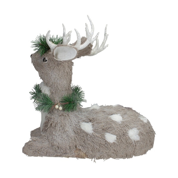 Sitting Sisal Reindeer with Wreath Christmas Figure