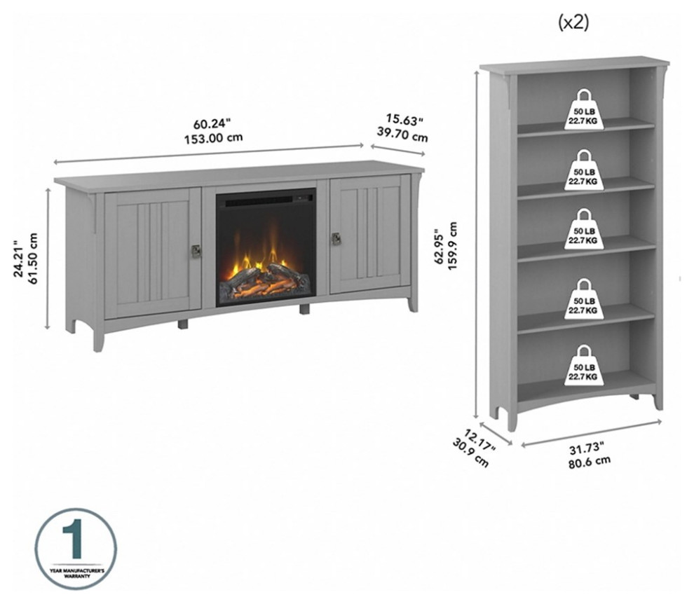 Salinas TV Stand for 70 Inch TV w/ Bookcases in Cape Cod Gray   Engineered Wood   Transitional   Entertainment Centers And Tv Stands   by Homesquare  Houzz