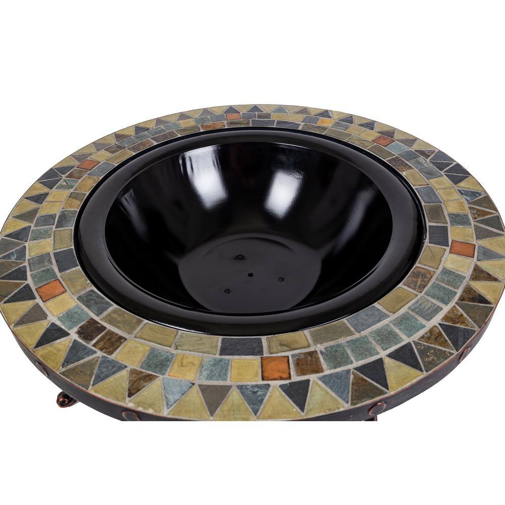 Pleasant Hearth Juniper Slate Top 34 in. W x 19.6 in. H Round Steel Wood Burning Rubbed Bronze Fire Pit OFW707RI