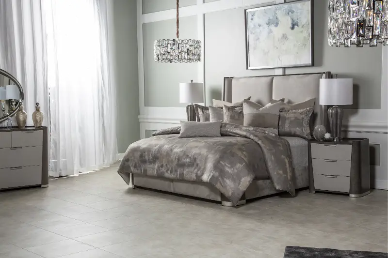 Aubrey Gray and Taupe Queen 9 Piece Bedding Collection