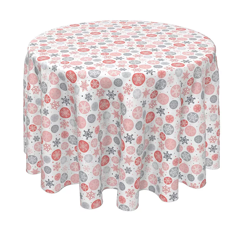 Round Tablecloth， 100% Polyester， 90 Round， Snowflakes in Ornaments