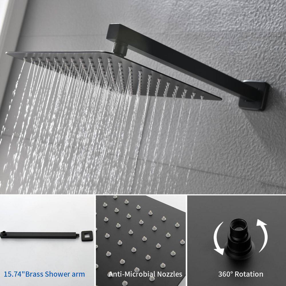 Boyel Living Single-Handle 1-Spray Tub and Shower Faucet with 10 in. Square Fixed Shower Head in Matte Black (Valve Included) BL-33012B