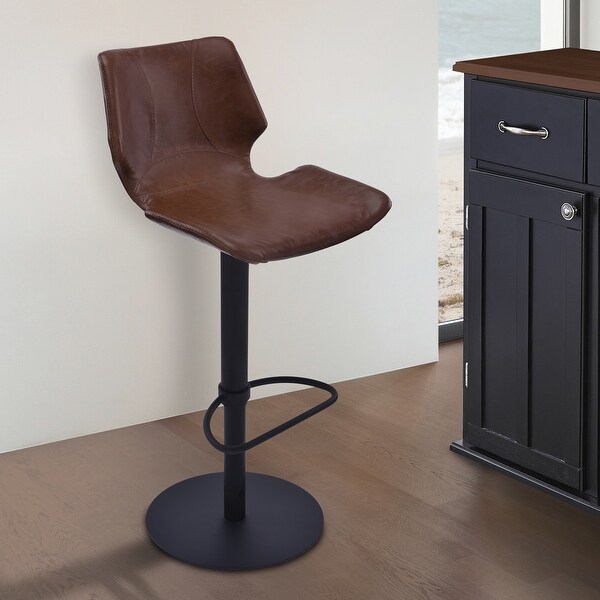 Armen Living Zuma Faux-leather Adjustable Swivel Barstool with Metal Base