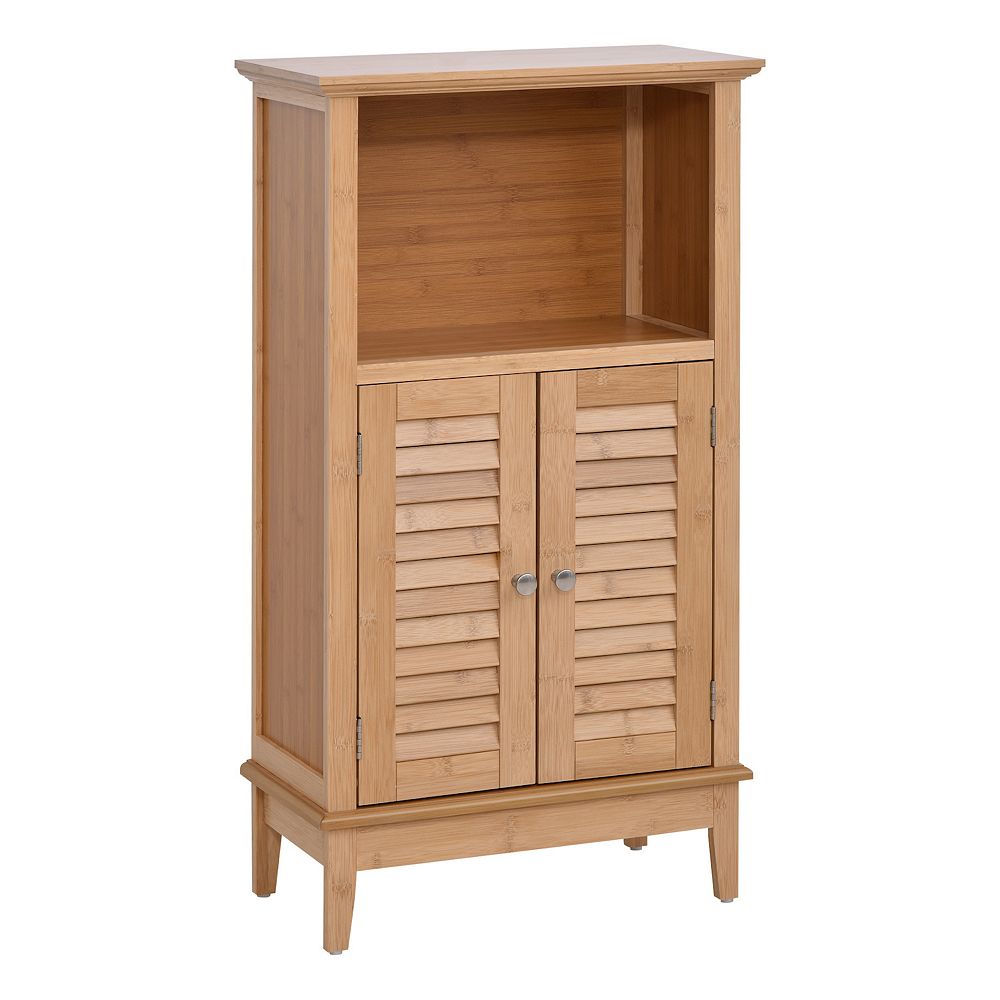 HOMCOM wood Floor Cabinet Bathroom Floor Cabinet Living Room Organizer Tower with Multiple Shelves and Doors Natural