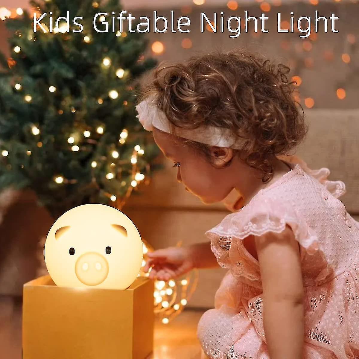 Night Light For Kids - Creative Tumbler Design ， Silicone Pig Led Nightlight ， Eye-caring Kids Night