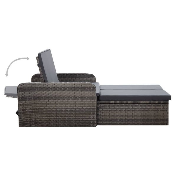 2 Piece Patio Lounge Set with Cushions Poly Rattan Gray