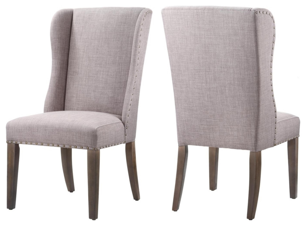 Fabric Upholstered Wooden Chair With Demi Wing Back Design Set Of 2 Brown And   Transitional   Dining Chairs   by VirVentures  Houzz