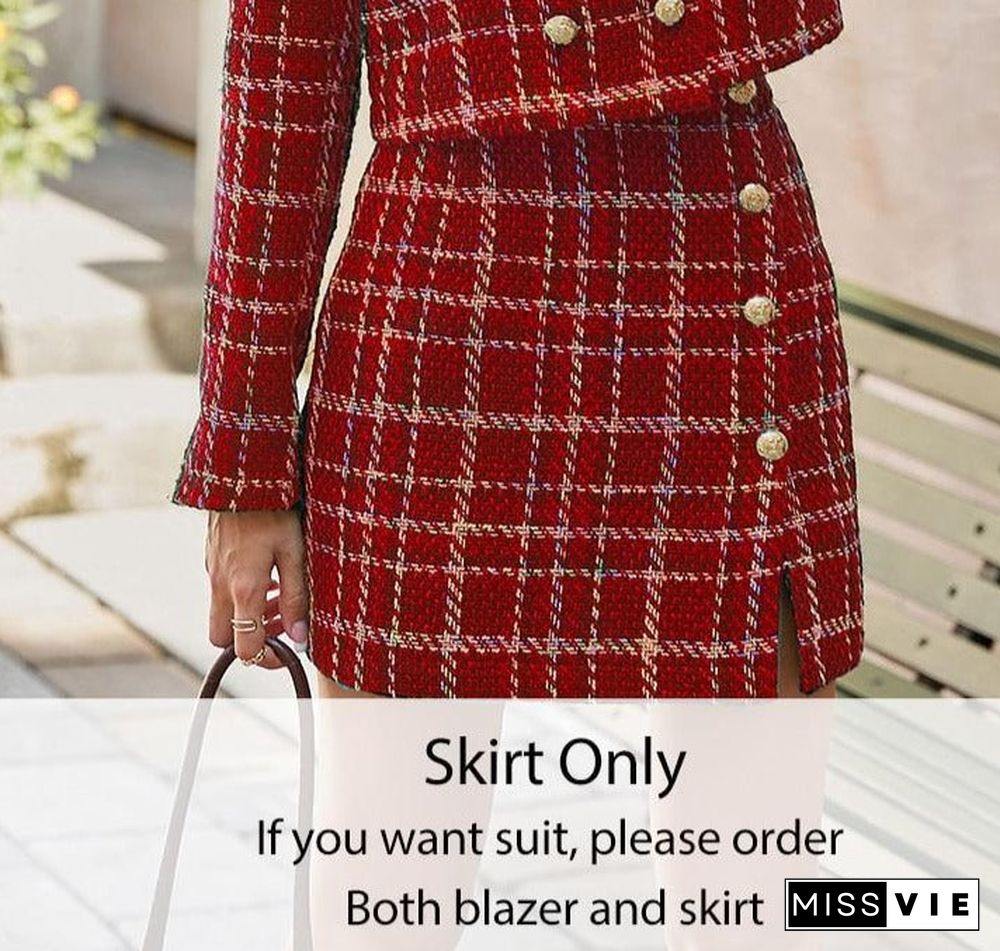 Office plaid lapel women blazer autumn Elegant high waist split female mini skirt suits Za fashion long sleeve suit set