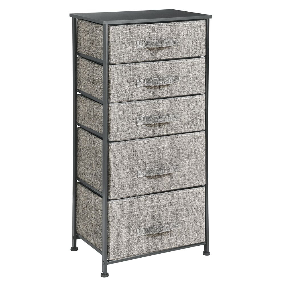 mDesign Storage Dresser Furniture Unit - Tall Standing Organizer Tower for Bedroom, Office, Living Room, and Closet - 5 Drawer Removable Fabric Bins - Black/Graphite Gray