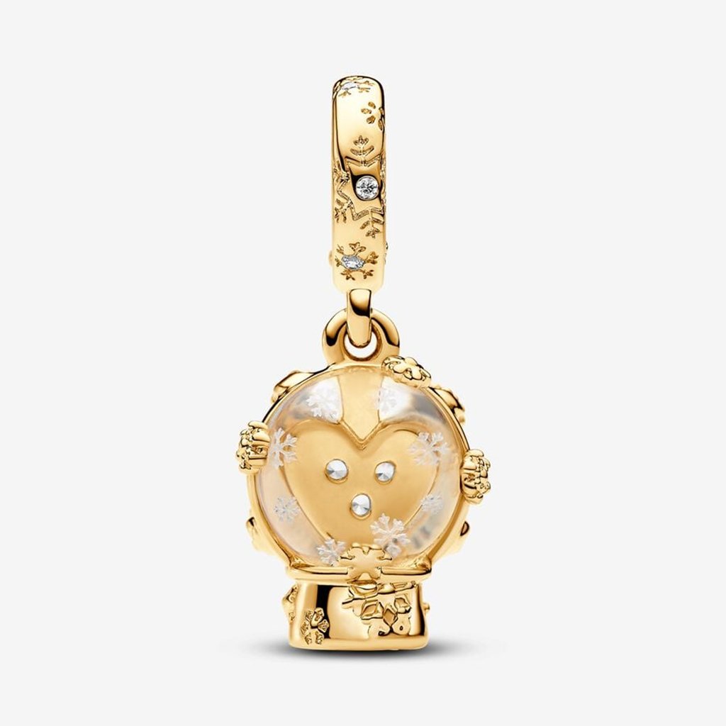 PANDORA  Heart Snowflake Snow Globe Dangle Charm - Gold Plated