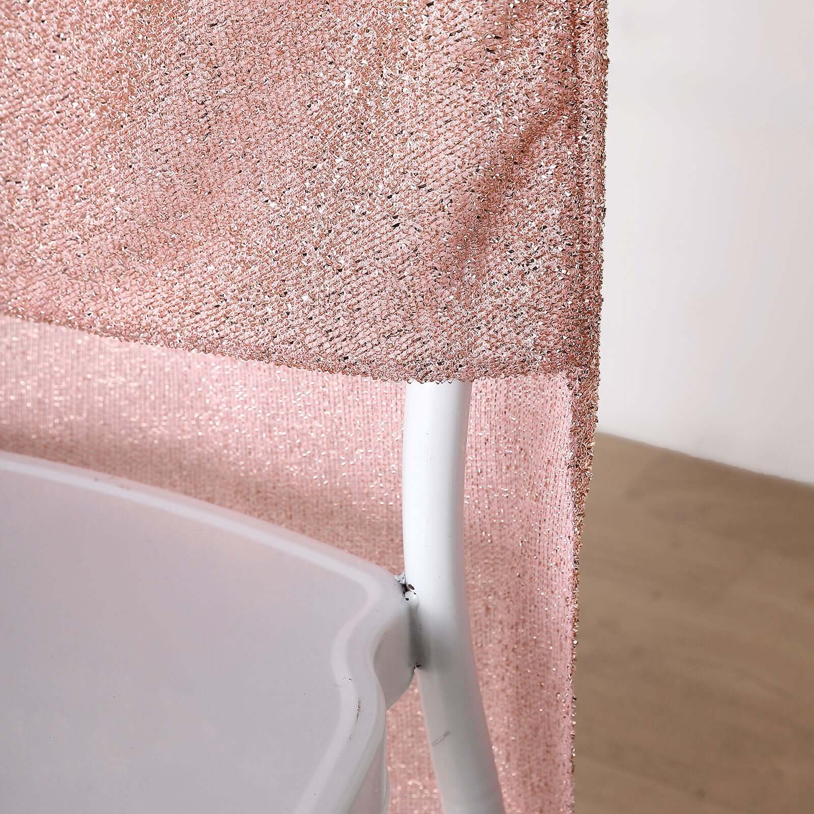 Rose Gold Metallic Shimmer Tinsel Spandex Stretch Chair Slipcover