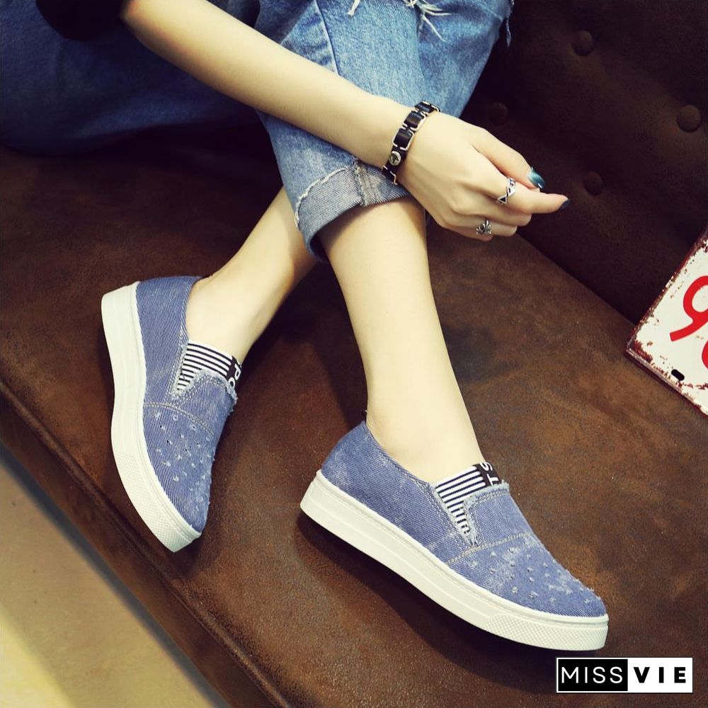 Women Denim Flats Casual Jeans Shoes Soft Flats Shoes