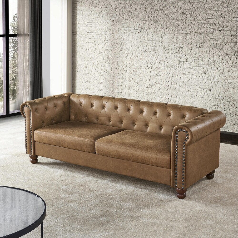 80 inch Tufted Fabric/Leather Chesterfield Sofa