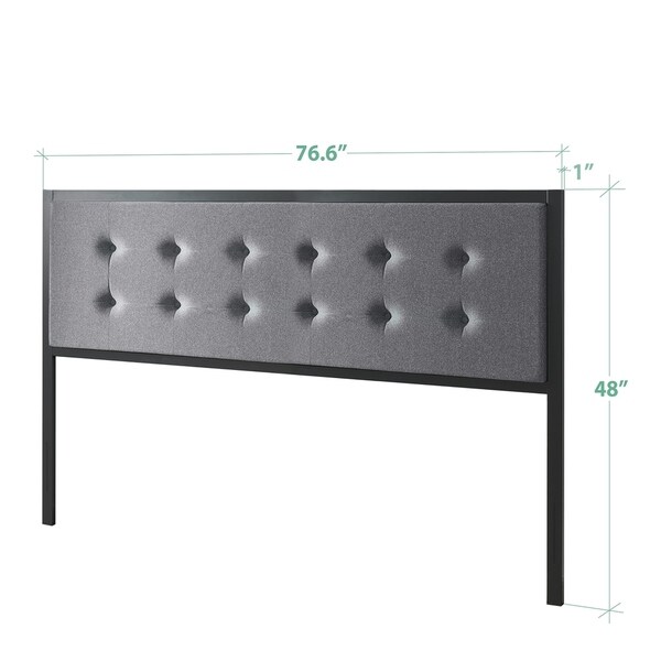 Priage by Zinus Button Tufted Grey Upholstered Metal Headboard - - 19434233