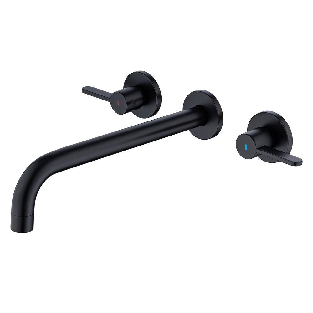 RAINLEX 8014 2-Handle Wall Mount Tub Faucet with High Flow Rate and Long Spout in Matte Black RX8014H