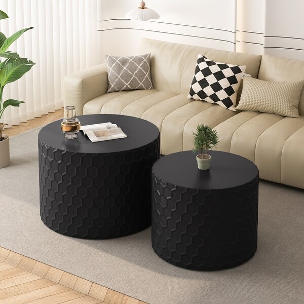 Modern Round Coffee Table，Drum Circle Coffee Table for Living Room，Bedroom，Set of 2