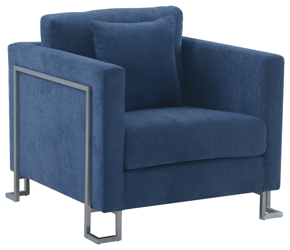 Heritage Fabric Upholstered Accent Chair With Brushed Stainless Steel Legs   Modern   Armchairs And Accent Chairs   by Armen Living  Houzz