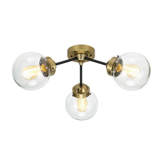 Mid century Glass Globe Flushmount Fixture Ceiling Light includes Led Light Bulb Black brass Cresswell Lighting