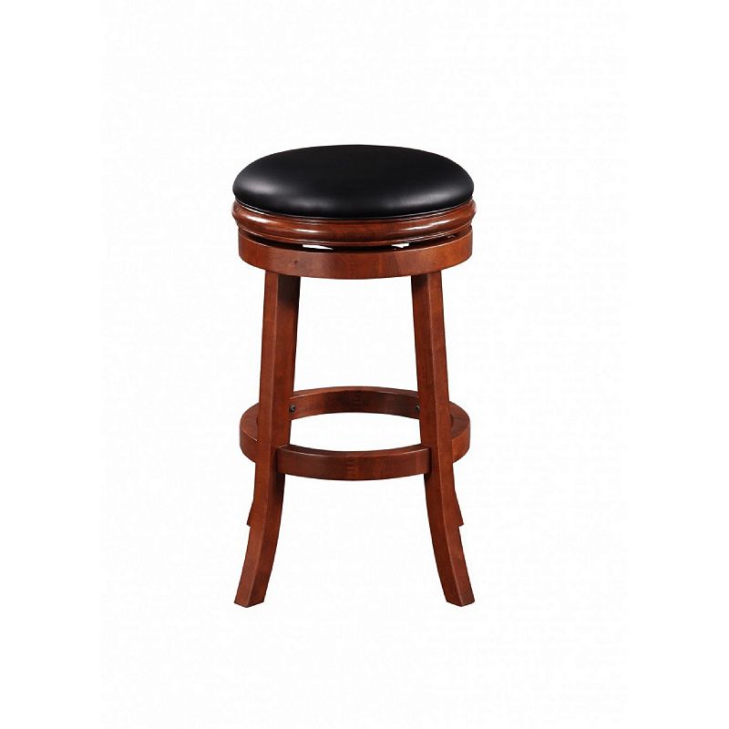 Sabi 30 inch Swivel Counter Stool， Solid Wood， Faux Leather， Brown， Black