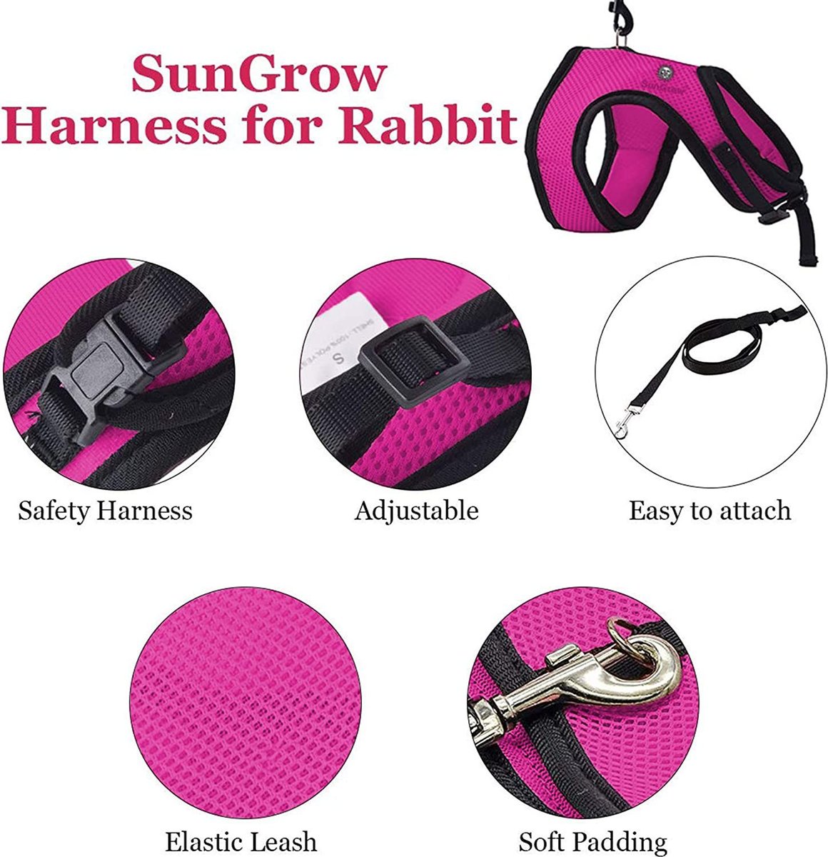 SunGrow Adjustable Escape Proof Rabbit and Ferret Vest Harness and Leash Set Outdoor Walking Accessories