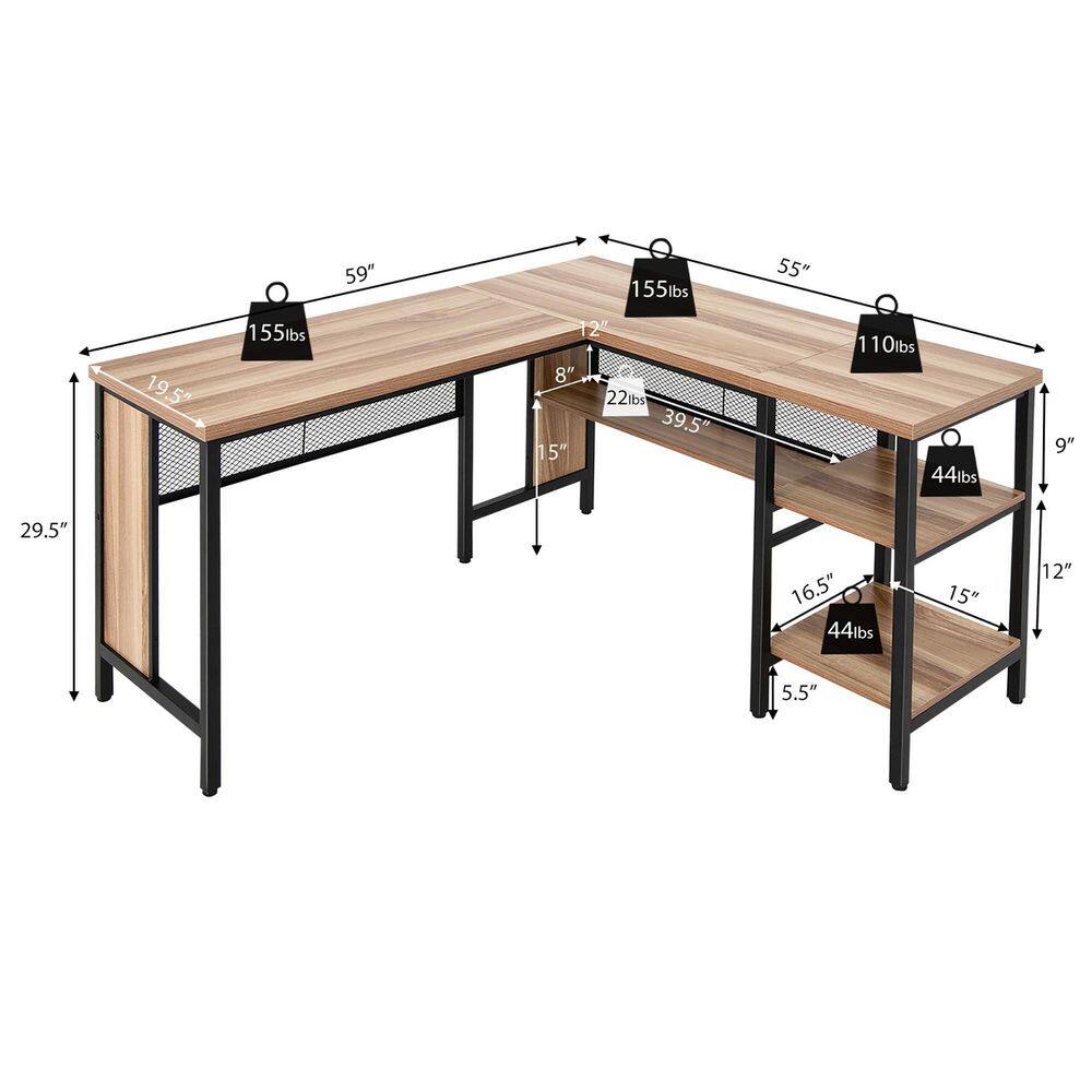 Costway 55 in. L-Shaped Corner Computer Desk Home Office Workstation In Natural CB10365NA