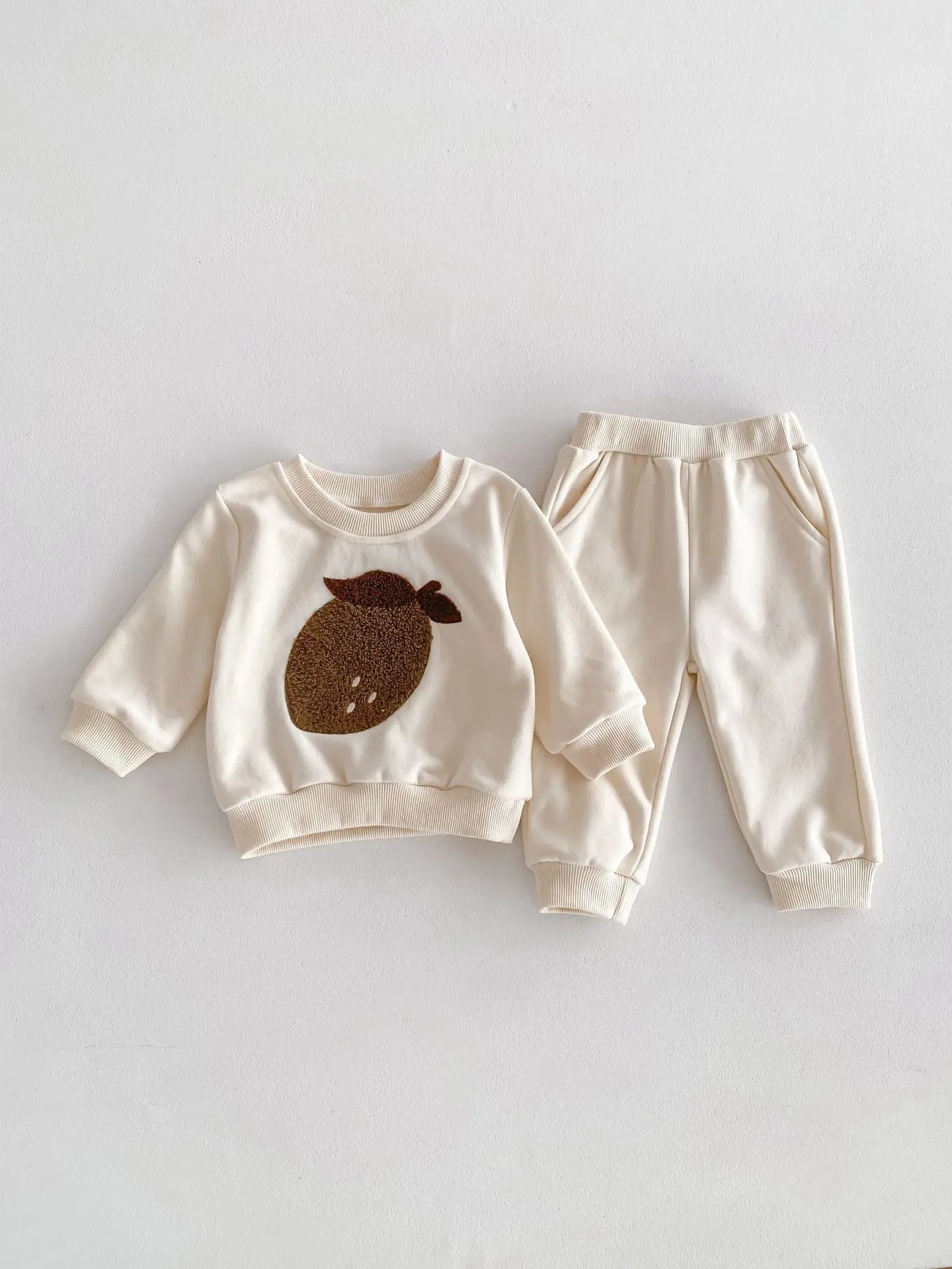 Korean Style Casual Spring Suit: Fruit Print Sweatshirt Set for Boys Girls, O-Neck Sweatshirt Pants 2PCS Set, Trendy Fashionable