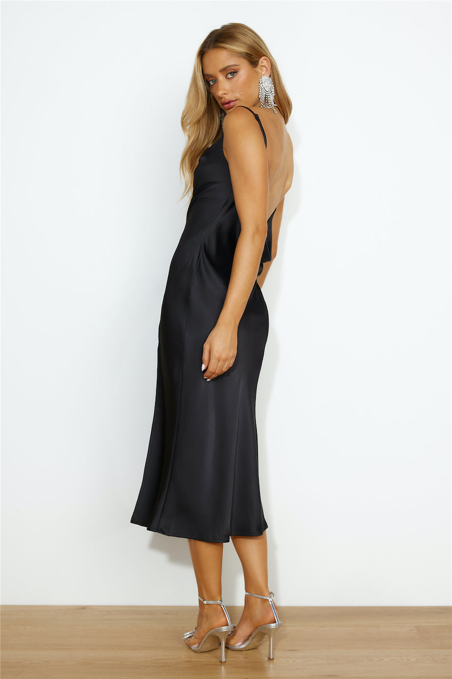 Silky Details Midi Dress Black