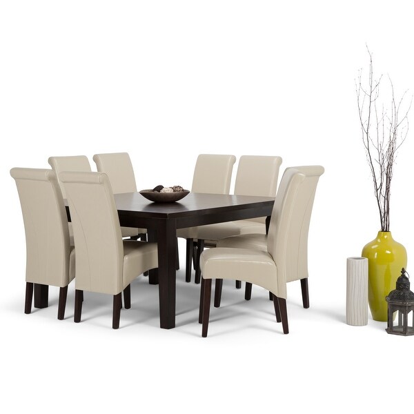 WYNDENHALL Franklin Transitional 9 Pc Dining Set with 6 Upholstered Dining Chairs and 54 inch Wide Table