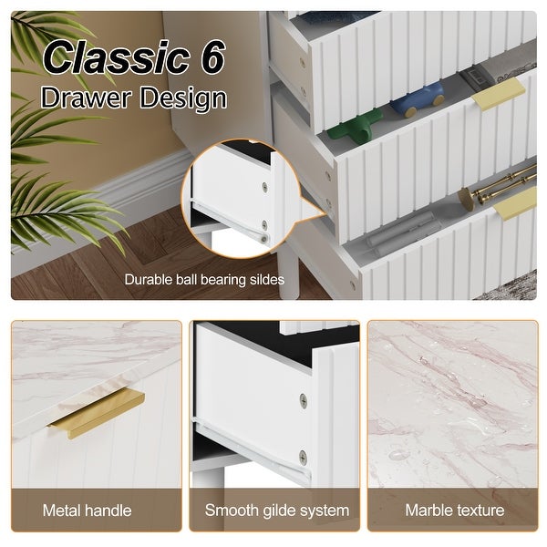 6 Drawers Chest Of Dresser Storage Tower Cabinet Bedroom Organizer Imitation Marble Texture - - 37939498