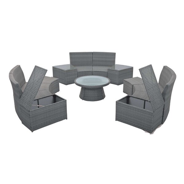 10-Piece Outdoor Sectional Half Round Patio Rattan Sofa Set - Overstock - 37386487