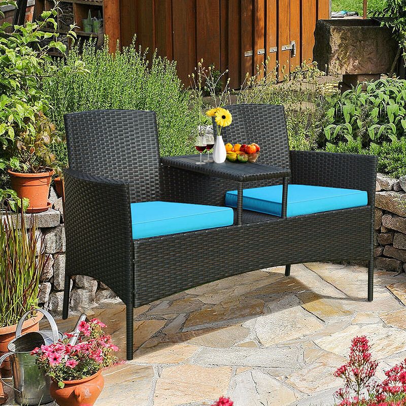 Modern Patio Conversation Set with Built-in Coffee Table and Cushions