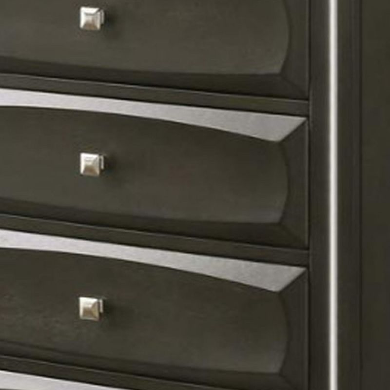 Five Drawer Chest With Brushed Nickel Accent And Chamfered Legs， Antique Gray