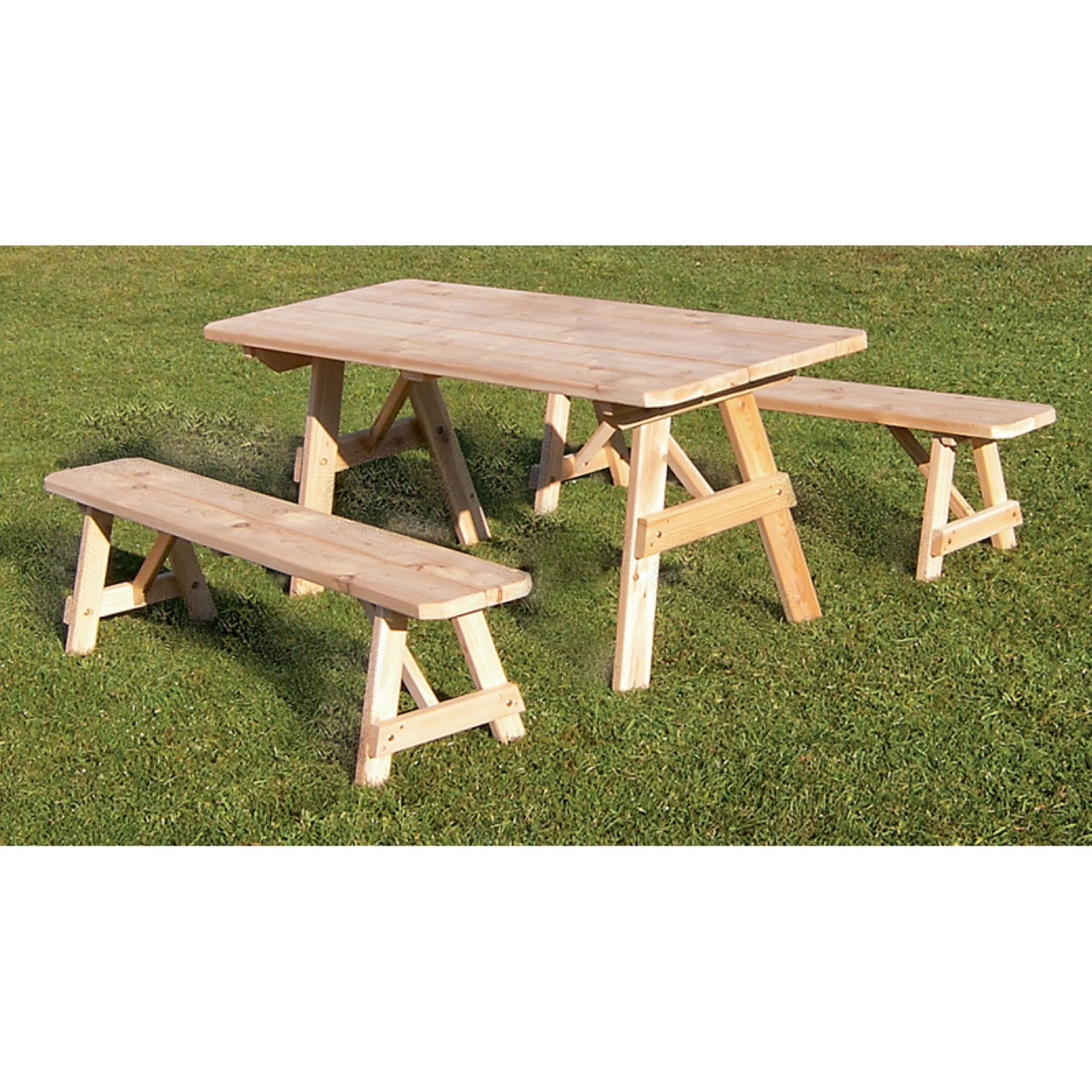 A andamp; L Furniture Western Red Cedar Traditional Picnic Table with 2 Side Benches