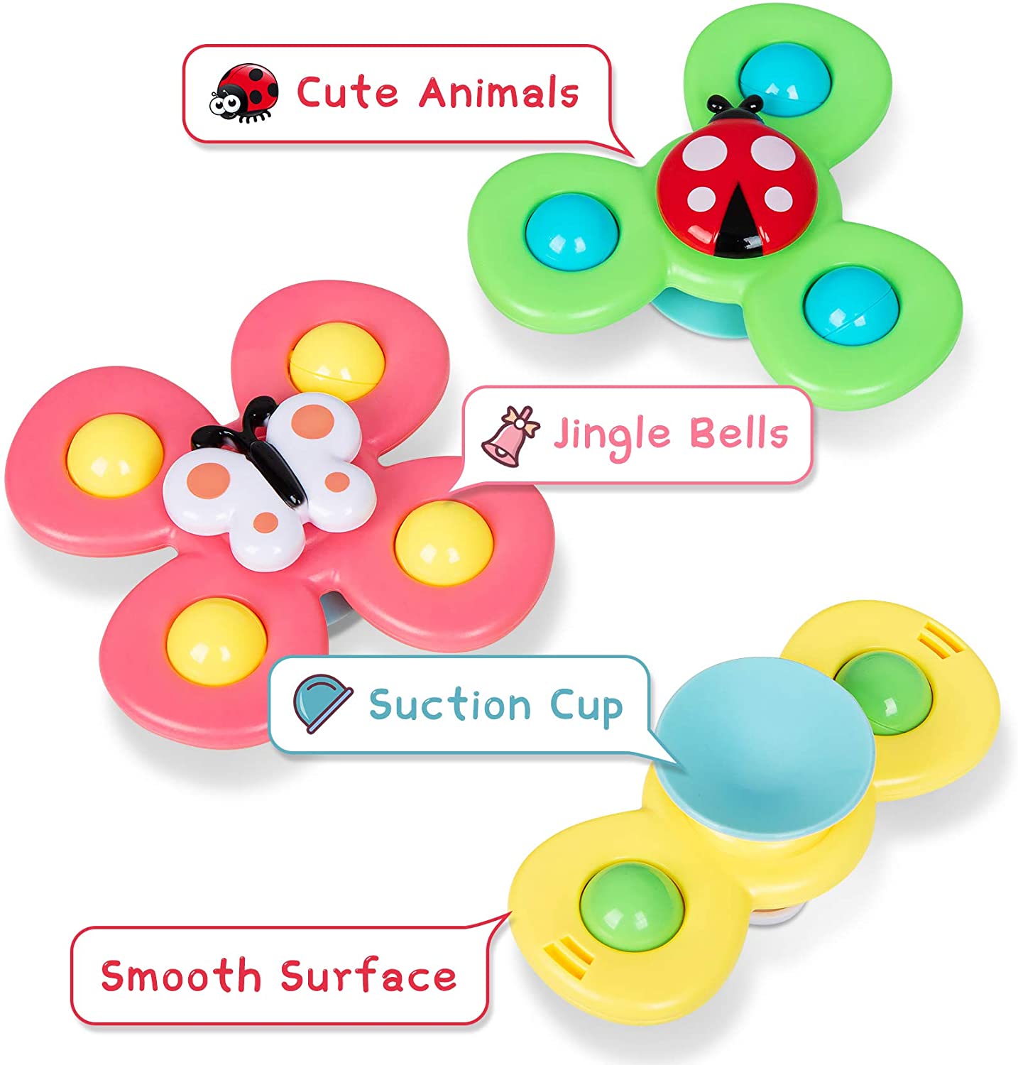 Suction Cup Spinner Toys， Infant Baby Children Toys 6-12-19 Months Baby Rattles Toy， Sensory Toys Bathtub Bath Toys Spinning Toy for Toddler