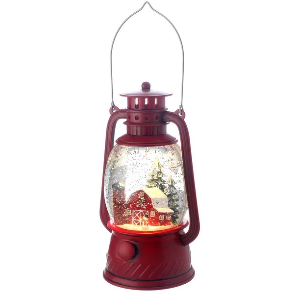 8 LED Battery Operated Timer Country Barn Lantern Water Globe Usb