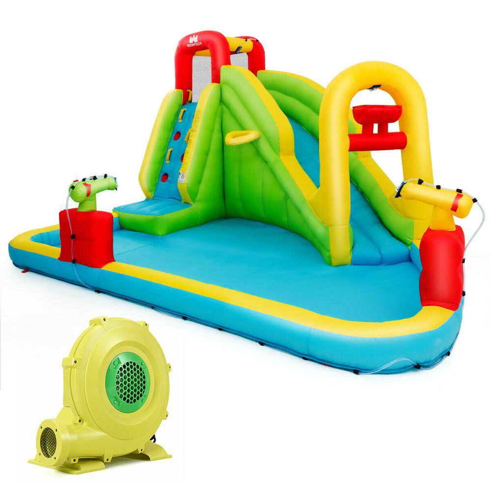 Gymax 157.5 in. x 132 in. x 90.5 in. Cloth Yellow Outdoor Inflatable Splash Water Bounce House Jump Slide wBlower GYM04202