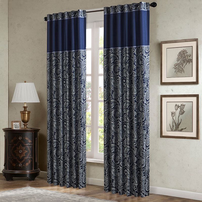 Madison Park 2-Pack Whitman Light Filtering Faux Silk Jacquard Rod Pocket Window Curtains