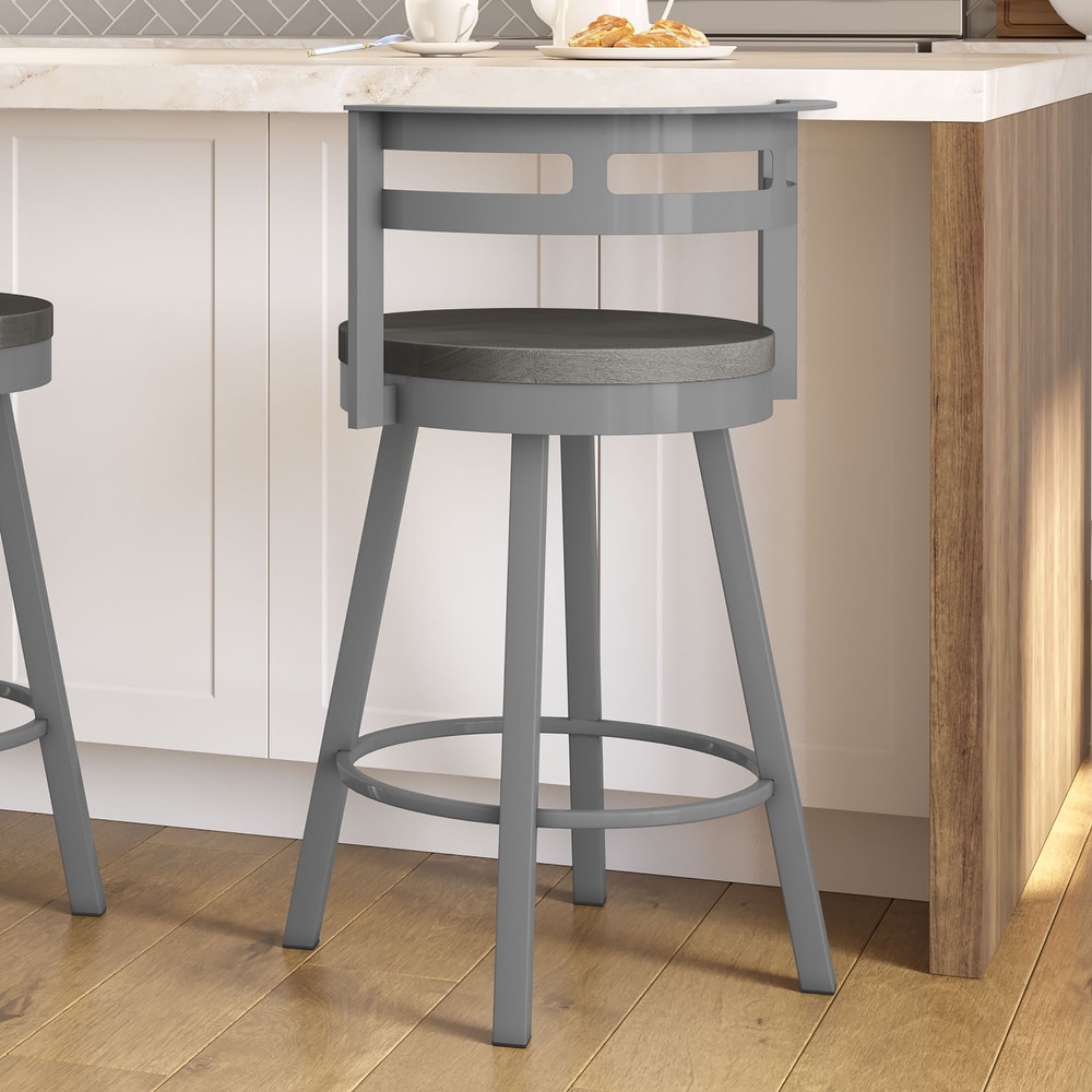 Amisco Vector Swivel Bar Stool with Distressed Wood Seat