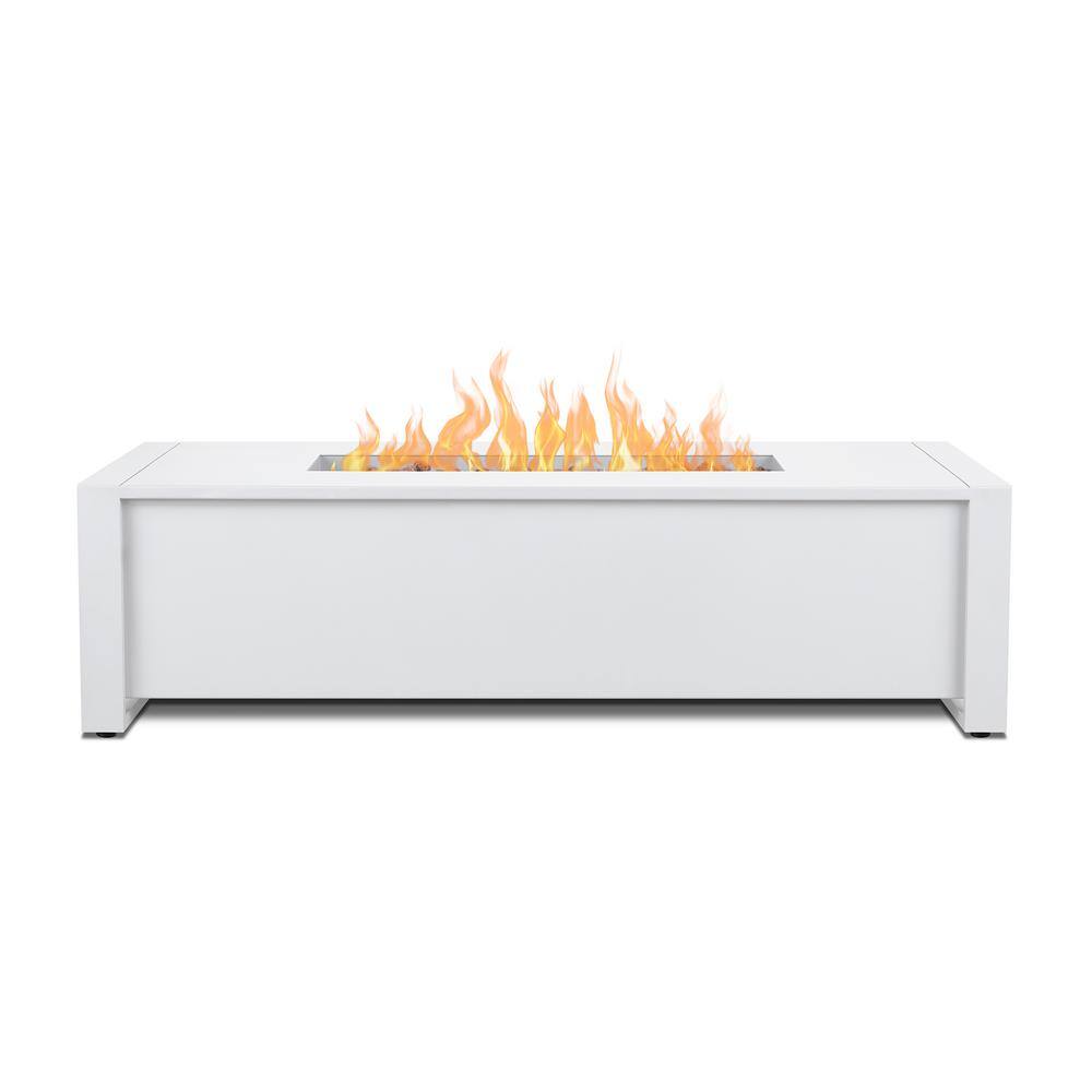 Real Flame Keenan 52 in. W x 26 in. D Outdoor Aluminum Liquid Propane Fire Table in White with Protective Cover 6340LP-WHT