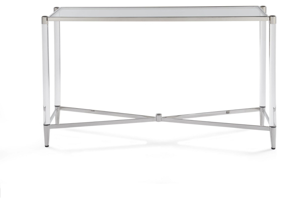 Modus Marilyn Glass and Steel Rectangular Console Table in White   Contemporary   Console Tables   by AMOC  Houzz